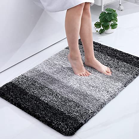 OLANLY Luxury Bathroom Rug Mat, Extra Soft and Absorbent Microfiber Bath Rugs, Non-Slip Plush Shaggy Bath Carpet, Machine Wash Dry, Bath Mats for Bathroom Floor, Tub and Shower 24x36, Black