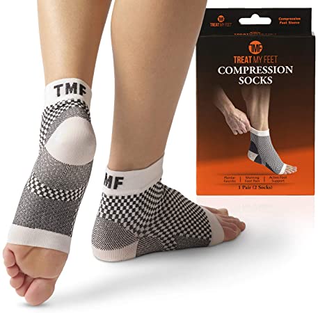 Plantar Fasciitis Sleeve & Compression Sock For Feet: FDA-Registered Stocking For Heel, Ankle, Arch Support (Pair) - Edema Relief Orthopedic Socks For Men & Women Great Fit Guaranteed By Treat My Feet