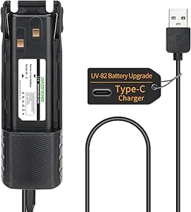 BAOFENG UV-82 Battery Upgraded BL-8 3800mAh Li-ion High Capacity Extended Battery with Type-C Charger Cable for UV-82 UV-82HP UV-82C MIRKIT UV-82 MK3/5 etc Two Way Radio