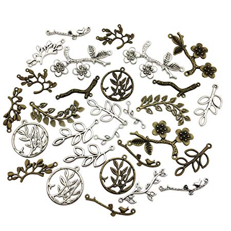 100g Craft Supplies Mixed Leaf Branch Connector Pendants Beads Charms Pendants for Crafting, Jewelry Findings Making Accessory For DIY Necklace Bracelet (Branch Connector Charms M90)