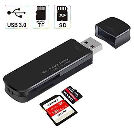 USB 3.0 Card Reader, SD Card Reader, Simultaneously Read & Write On SD/TF Card, Support Up To 5Gbps Transmission Rates For PC/Mac/Smart TV (Black)