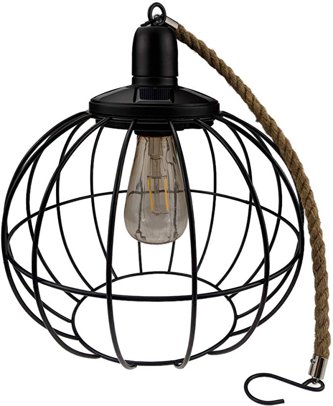 Yard Island Solar LED Edison Bulb Large Hanging Cage Lantern (Style 2)