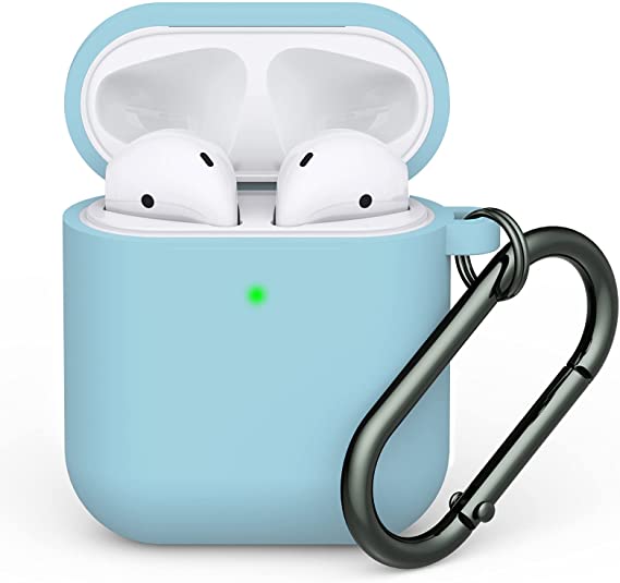 Airpods Case Cover, LELONG Soft Silicone Protective Case Cover with Keychain for Apple Airpods 2nd 1st Charging Case Men Women [Front LED Visible] Turquoise