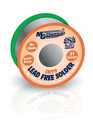 MG Chemicals 4901 Sn99, 99.3% Tin and 0.7% Copper, No Clean Lead Free Solder, 0.032" Diameter, 1/4 lbs Spool