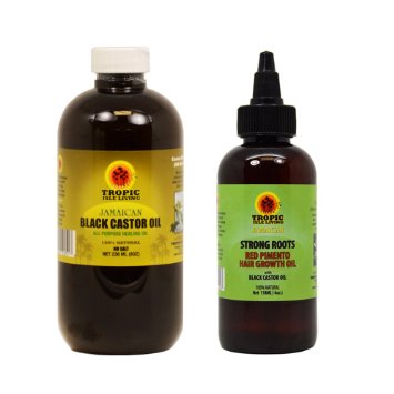 Tropic Isle Living Jamaican Black Castor Oil 8oz & Strong Roots Red Pimento Hair Growth Oil 4oz "SET"