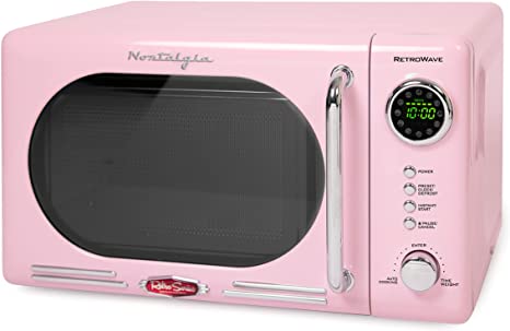 Nostalgia Retro 0.7 Cubic Foot 700-Watt Countertop Microwave Oven, Cu. Ft, Pink