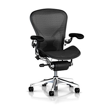 Executive Aeron Chair by Herman Miller - Official Retailer - Polished Aluminum Frame - Carbon Wave Size B (Medium)
