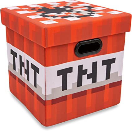 Minecraft TNT Block 13-Inch Storage Bin Chest With Lid | Foldable Fabric Basket Container, Cube Organizer With Handles, Cubby For Shelves, Closet | Home Decor Essentials, Video Game Gifts