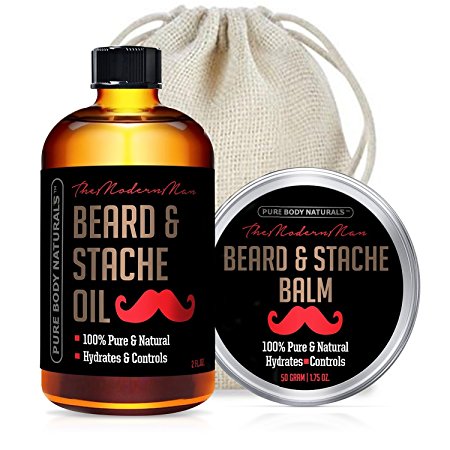 Pure Body Naturals Beard Care Kit for Men with Gift Bag, 2 Count