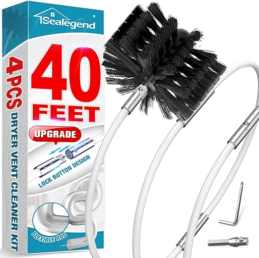 Sealegend 40 FEET Dryer Vent Cleaner Kit Flexible Quick Snap Brush with Drill Attachment Extend up to 40 FEET for Easy Cleaning Upgraded Dryer Vent Cleaning Kit Use with or Without a Power Drill