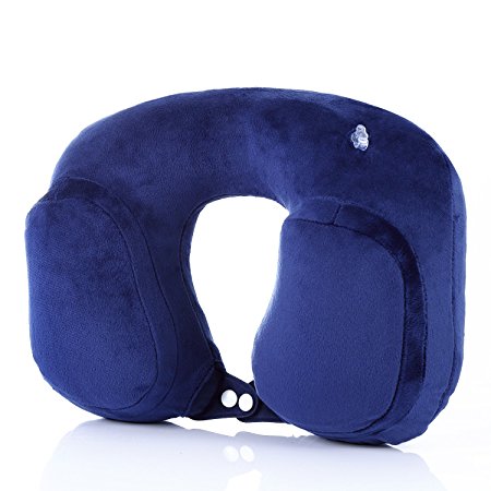 Purefly Inflatable Travel Neck Pillow with Soft Velvet Pillowcase Packed in Handy Carry Pouch