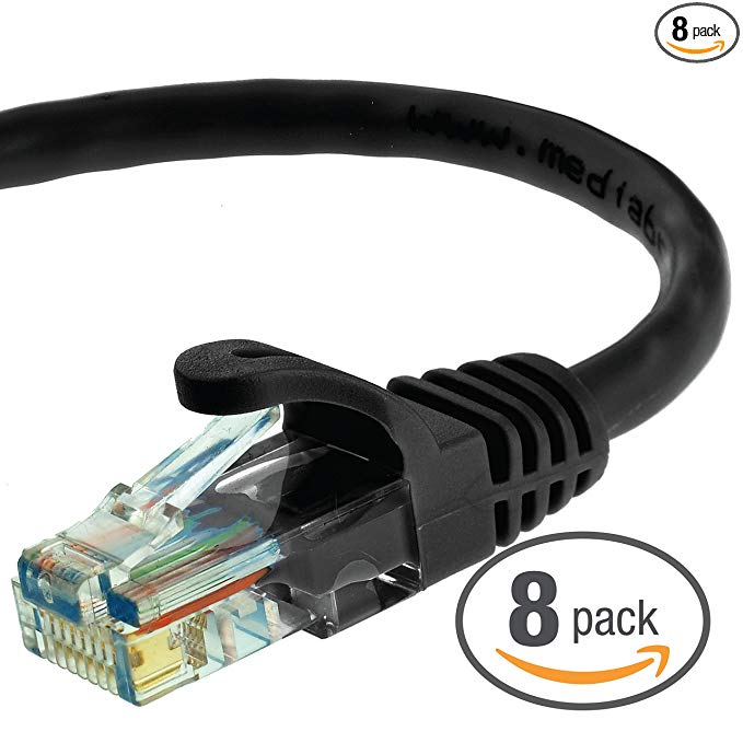 Mediabridge Ethernet Cable ( 8-Pack - 3 Feet ) Supports Cat6/5e/5, 550MHz, 10Gbps - RJ45 Cord - Black ( Part# 31-699-03X8 )