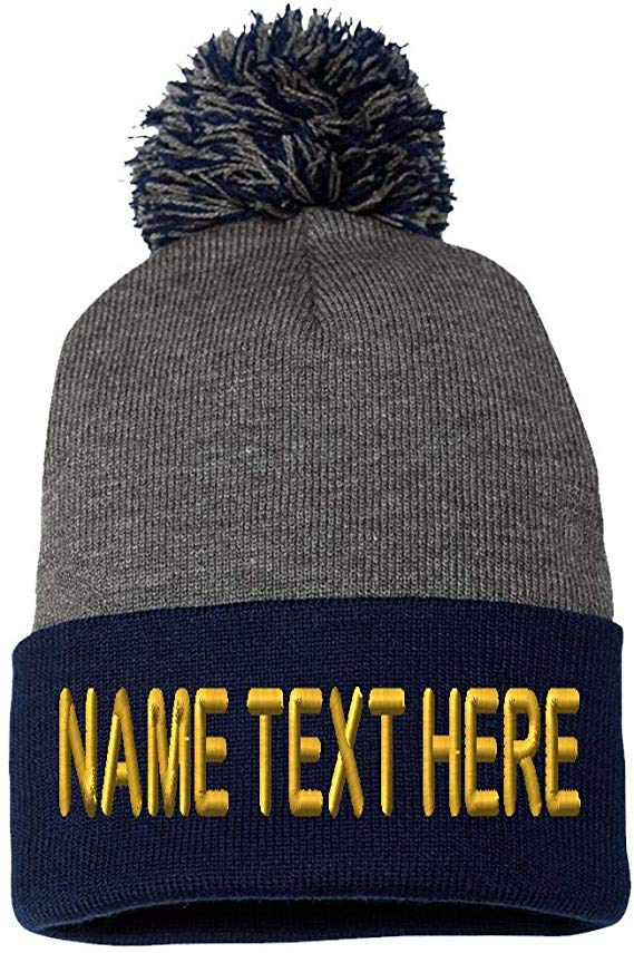Custom Embroidery Beanie Personalized Text Ski Knit Pom Cuffed Hat