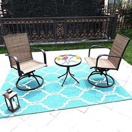MF STUDIO 3 Piece Swivel Chairs Bistro Stools Sets with All Weather Steel Frame Patio Bistro Sets with 2 Chairs and 1 Table