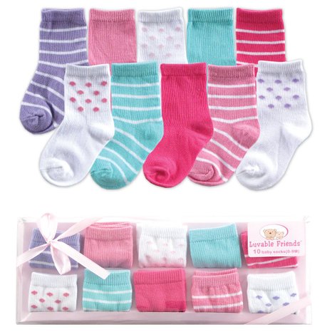 Luvable Friends 10-Piece Baby Socks Gift Set, Blue, 0-9 Months