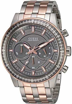 GUESS Men's U0801G2 Sporty Rose Gold-Tone Stainless Steel Watch with Chronograph Dial and Pilot Buckle