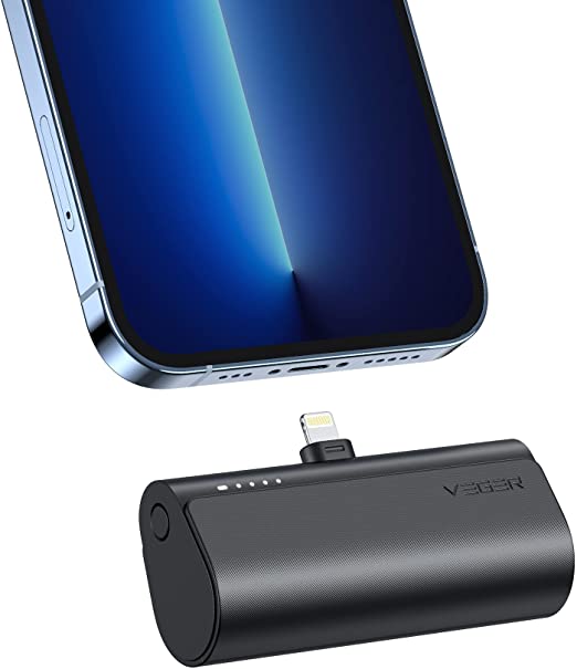 VEGER 5000mAh Mini Power Bank Built in Connector 20W PD Quick Charge Portable Charger USB C Battery Pack Compatible with iPhone 13/13 Pro/13 Pro Max /12/12 Pro/12 Pro Max/11 Pro/XR/X/8/7/6/Plus(Black)