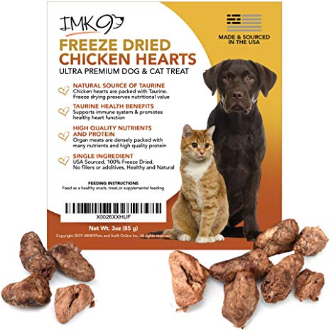 IMK9 Chicken Treats Freeze Dried Hearts All Natural - High Protein & Vitamins - 100% Pure Premium Bites, Grain Free – Healthy, No Additives, Preservatives, Gluten – for Cats & Dogs – Made in The USA
