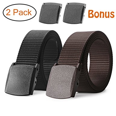 Nylon Military Tactical Belt 2 Pack Webbing Canvas Outdoor Web Belt With Plastic Buckle