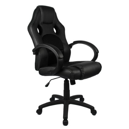 Homall Executive Swivel Leather Office Chair, Racing Chair High-back Gaming Chair Pu Leather and Mesh Bucket Seat,computer Swivel Lumbar Support Chair (Black)