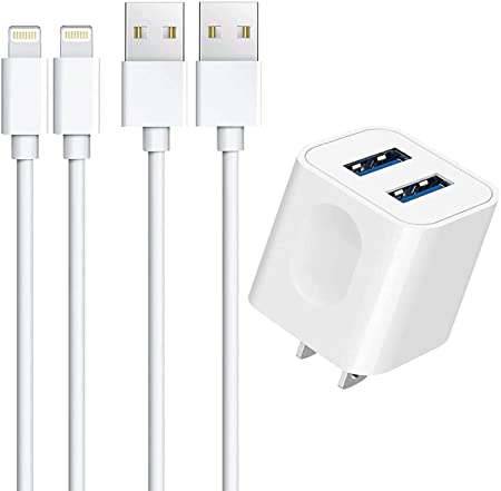 iPhone Charger, 12W Dual Port Wall Charger with 2 Pack 3FT MFi Certified Lightning Cable Compatible iPhone 13/12/12 Pro/11 Pro Max/11 Pro/11/Xs Max/Xs/XR/X/8 and More