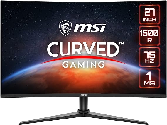 MSI G274CV, 27" Gaming Monitor, 1920 x 1080 (FHD), VA 75Hz, FreeSync, HDMI, Displayport, Tilt, Black