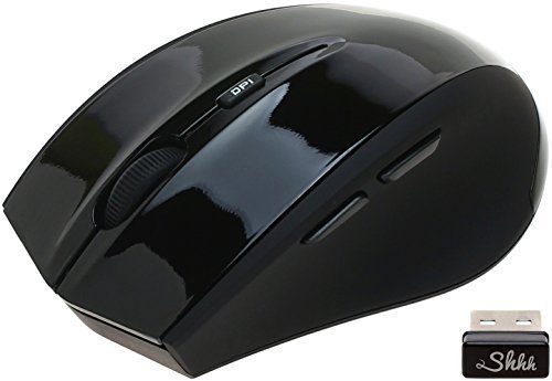 ShhhMouse Wireless Silent 5-Button Optical Mouse with 1000 1200 and 1600 dpi switch 90 Noise Reduction Battery Included 1 YEAR US WARRANTY Black