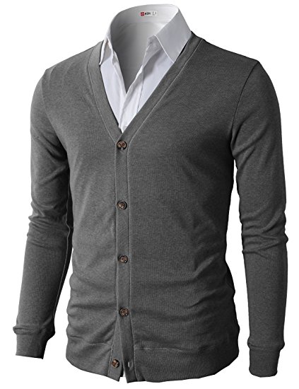 H2H Mens Casual Slim Fit Basic Designed Long Sleeve V-Neck Front Button Cardigan