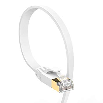 Vandesail® CAT7 High Speed Computer Router Gold Plated Plug STP Wires CAT7 RJ45 Ethernet LAN Networking Cable Professional Gold Headed Network Cable High Speed Premium Quality Cat seven / Patch / Ethernet / Modem / Router / LAN (98 ft-30 meters-White Flat)