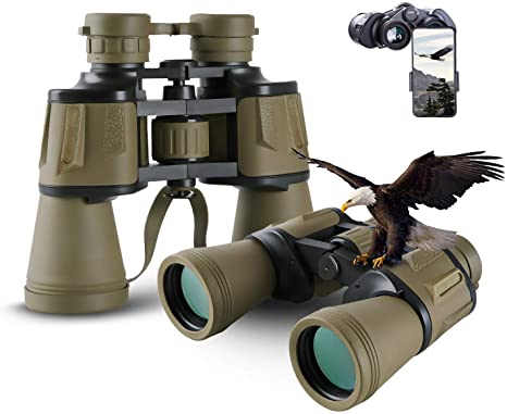 20x50 Military Binoculars for Adults with Smartphone Adapter - 28mm Large Eyepiece HD Binoculars for Bird Watching Hunting Hiking Sightseeing Travel Opera Concert Games with BAK4 Prism FMC Lens, Mud