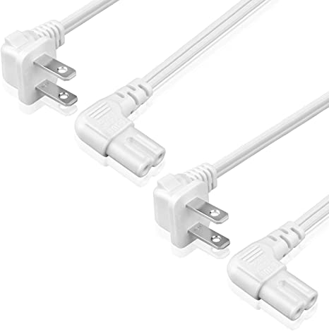 TNP Universal 2 Prong Angled Power Cord (15 Feet) 2 Pack - NEMA 1-15P to IEC320 C7 Figure 8 Shotgun Connector AC Power Supply Cable Wire Socket Plug Jack (White) Compatible w/Apple TV, PS4 PS3 Slim