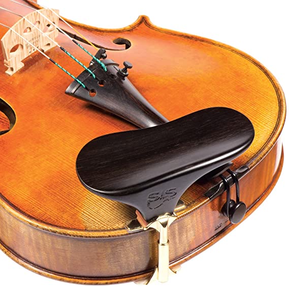 SAS Ebony Chinrest for 3/4-4/4 Violin or Viola with 35mm Plate Height and Goldplated Bracket