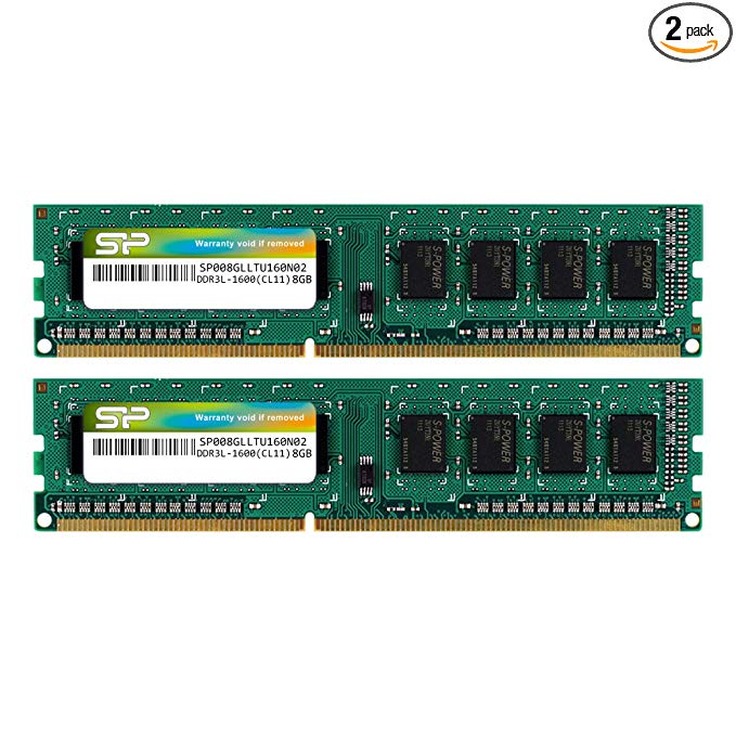 Silicon Power 16GB (2 x 8GB) DDR3 1600MHz (PC3 12800) 240-pin CL11 1.35V Unbuffered UDIMM Desktop Memory Module - Low Voltage and Power Saving