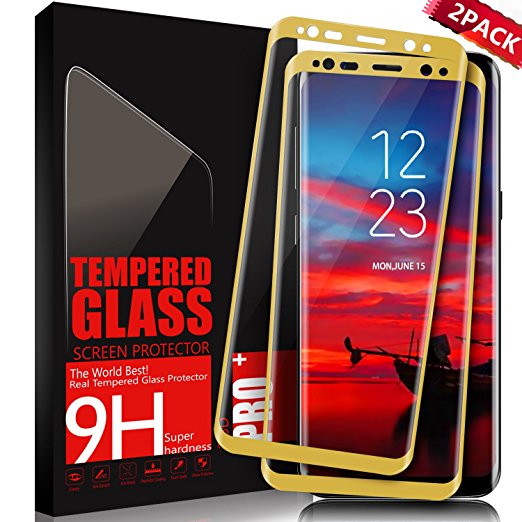 Galaxy S8 Plus Glass Screen Protector SGIN, [2Pack Gold]Highest Quality Premium Tempered Glass Anti-Scratch, Clear High Definition (HD) Screen Film for Galaxy S8 Plus(Full Screen Coverage)