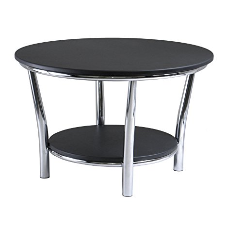 Winsome Wood Maya Round Coffee Table, Black Top, Metal Legs