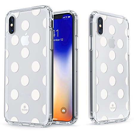 iPhone X Dots Case - True Color Clear-Shield White Polka Dot Printed on Clear Back - Perfect Soft and Hard Thin Shock Absorbing Dustproof Full Protection Bumper Cover