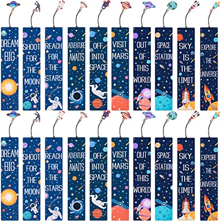 20 Sets Space Theme Bookmarks with Metal Charms Planetary Colorful Bookmarkers Inspirational Quotes Bookmarker for Men and Women Boys Girls