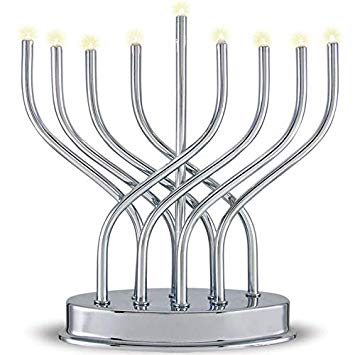 Aviv Judaica 9660 Highly Polished Chrome Plated Battery Operated LED Menorah, Gray