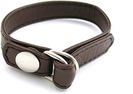 M2m Cock Ring, Leather, D Ring with Snap Release, Brown