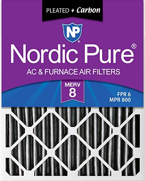 Nordic Pure 16x25x2 MERV 8 Pleated Plus Carbon AC Furnace Air Filters, 3 PACK, 3 Piece