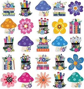 Zonon 108 Pcs Bulletin Board Cutouts Accent Boho Paper Cutout Cut-Outs with Glue Point Bulletin Board Classroom Decoration for Teacher Student Back to School Party Supplies(Wildflower)