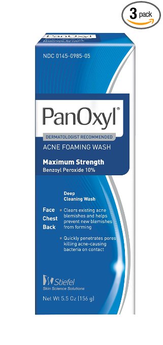 PanOxyl Acne Foaming Wash - 10% Benzoyl Peroxide, 5.5-Ounce (156 g) Tubes (Pack of 3)