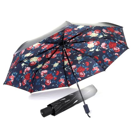 Jenabee® Blooming Flower Black Vinyl UV Protective Canopy Parasol UPF 40  Sun Block Umbrella Summer Shady Sun Umbrella