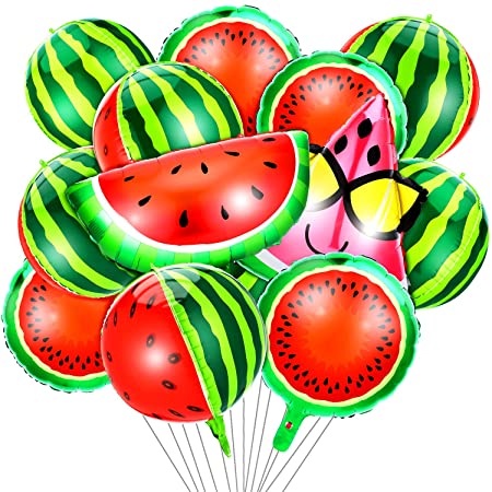 Gejoy 12 Pieces Watermelon Foil Balloons Cartoon Fruit Mylar Balloons Tropical Watermelon Balloons Watermelon Theme Decorations for Watermelon Party Decoration Birthday Party Supplies, 6