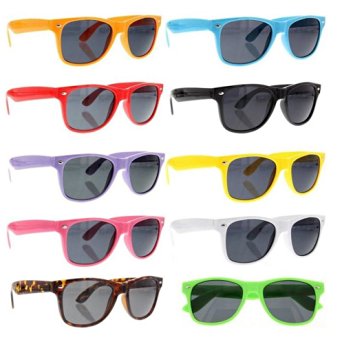 SCLM Wayfarer 80's Style Sunglasses 10 Bulk Pack Lot Neon Color Party Glasses