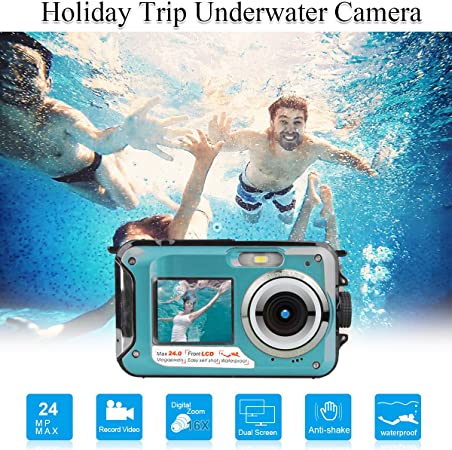 Waterproof Digital Camera Underwater Cameras,Waterproof Underwater Digital Cameras for Snorkelling Travel Holiday -Selfie Dual Screen