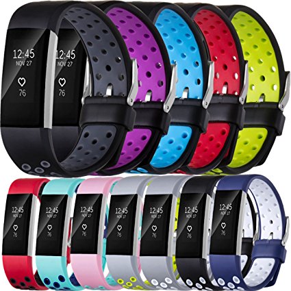 For Fitbit Charge 2 Bands, Wepro Replacement Bands Strap Wristband with Air Holes for Fitbit charge 2 HR, 12 Colors, Large, Small