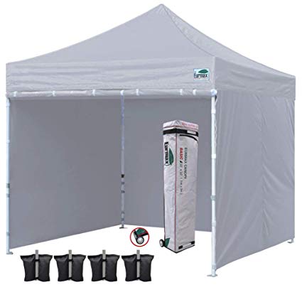 Eurmax 10x10 Ft Easy Pop-up Canopy Commercial Instant Party Tent with 4 Removable Sidewalls and Roller Bag, Bonus 4pcs Weight Bags (Gray)