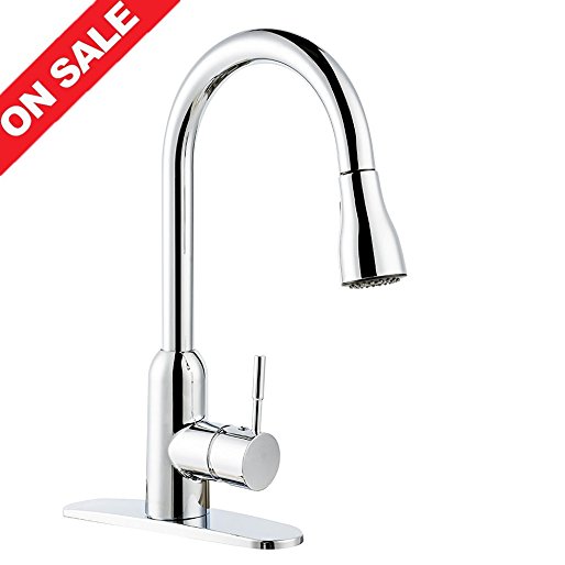 BOHARERS Kitchen Faucet with Sprayer - Spray/Stream Stainless Steel Faucets with Deck Plate Spray Mixer Tap, Polished Chrome