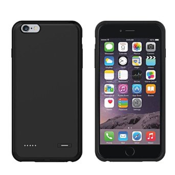 ROOP iPhone 6 plus / 6s Plus Battery Case,Ultra Slim Extended Battery Case External Protective Battery Case Back Up Power Bank with 3700mAh Capacity, Lightning Charging Port, (5.5" Black)